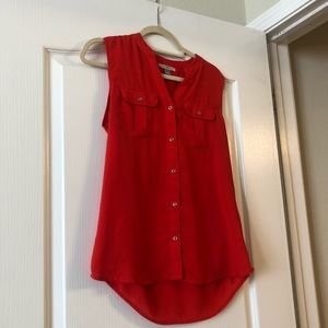 Orange button down top